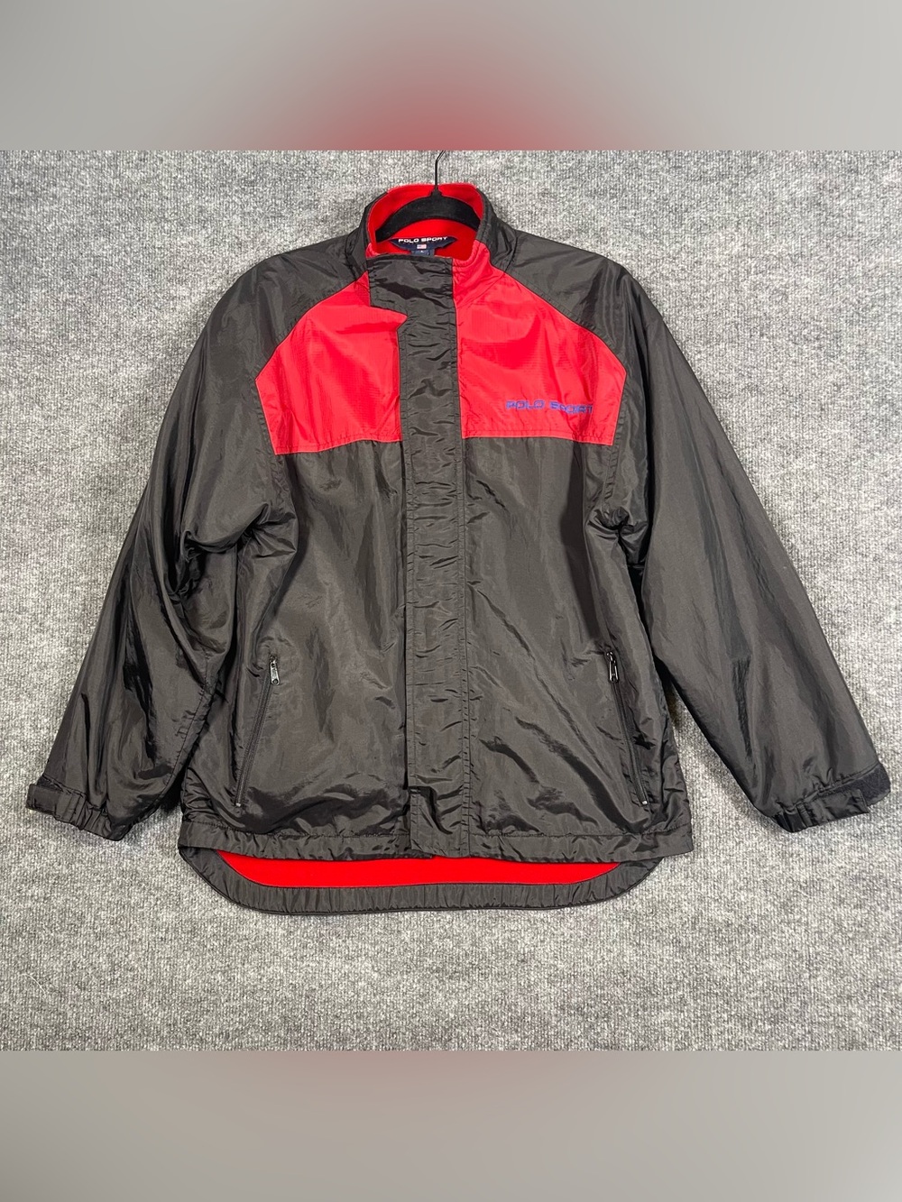 Vintage Polo Sport Mens Large Red Black Full Zip Fleece Lined Jacket Windbreaker